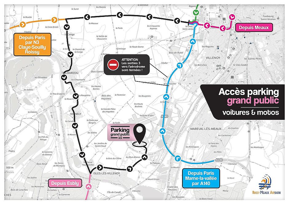 Plan d'accès en voiture au Roissy Meaux Airshow - Agrandir l'image (fenêtre modale)