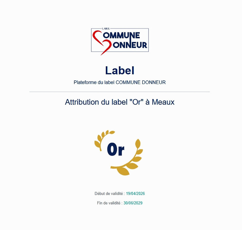 "Commune donneur" : Attribution du label OR à Meaux